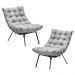 Kit 2 Poltronas Decorativas Sala de Estar Abel Base de Ferro Preto Linho Cinza G41 - Gran Belo