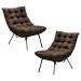 Kit 2 Poltronas Decorativas Sala de Estar Abel Base de Ferro Preto Linho Marrom G41 - Gran Belo
