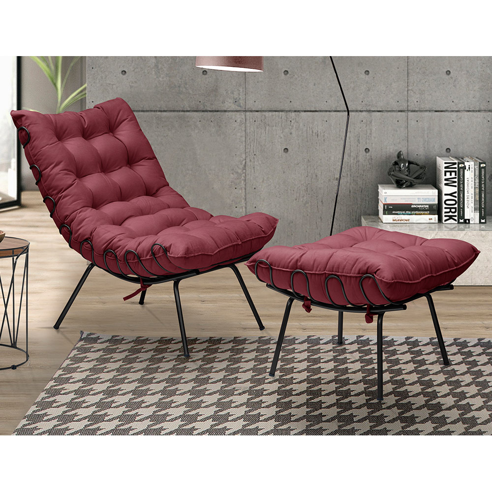 Kit 2 Poltronas Decorativas Sala de Estar Abel Base de Ferro Preto Suede Bordô G41 - Gran Belo