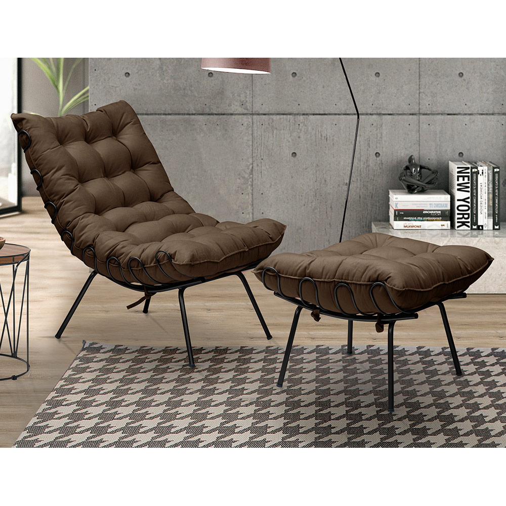 Kit 2 Poltronas Decorativas Sala de Estar Abel Base de Ferro Preto Suede Chocolate G41 - Gran Belo