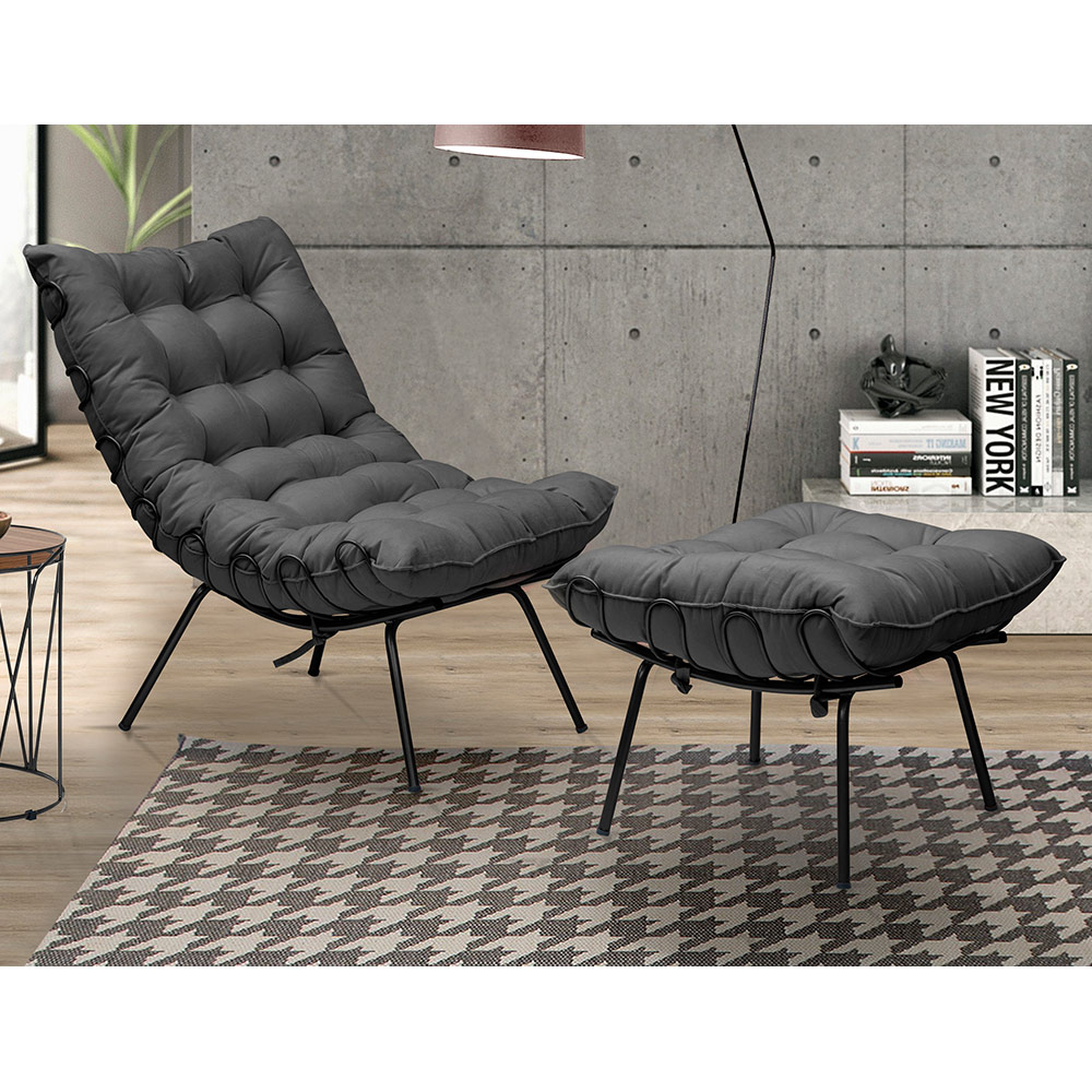 Kit 2 Poltronas Decorativas Sala de Estar Abel Base de Ferro Preto Suede Cinza G41 - Gran Belo
