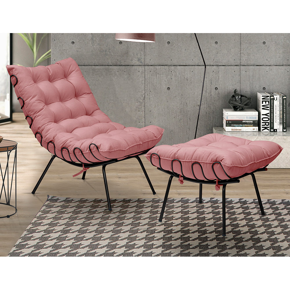 Kit 2 Poltronas Decorativas Sala de Estar Abel Base de Ferro Preto Suede Rosa G41 - Gran Belo