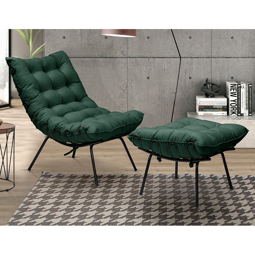 Kit 2 Poltronas Decorativas Sala de Estar Abel Base de Ferro Preto Suede Verde G41 - Gran Belo
