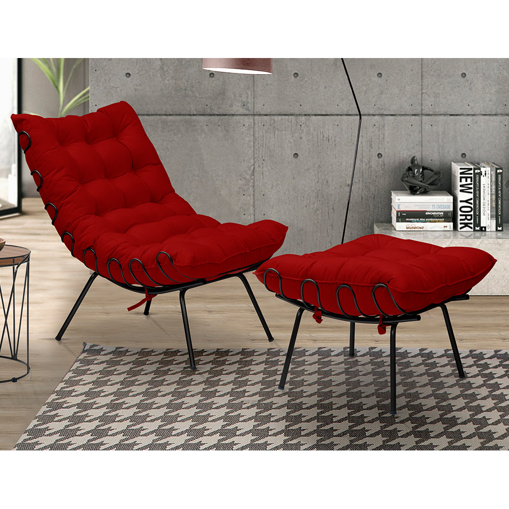 Kit 2 Poltronas Decorativas Sala de Estar Abel Base de Ferro Preto Suede Vermelho G41 - Gran Belo