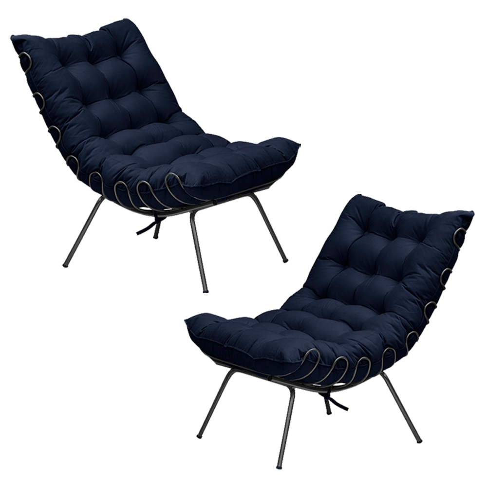 Kit 2 Poltronas Decorativas Sala de Estar Abel Base de Ferro Preto Veludo Azul G41 - Gran Belo