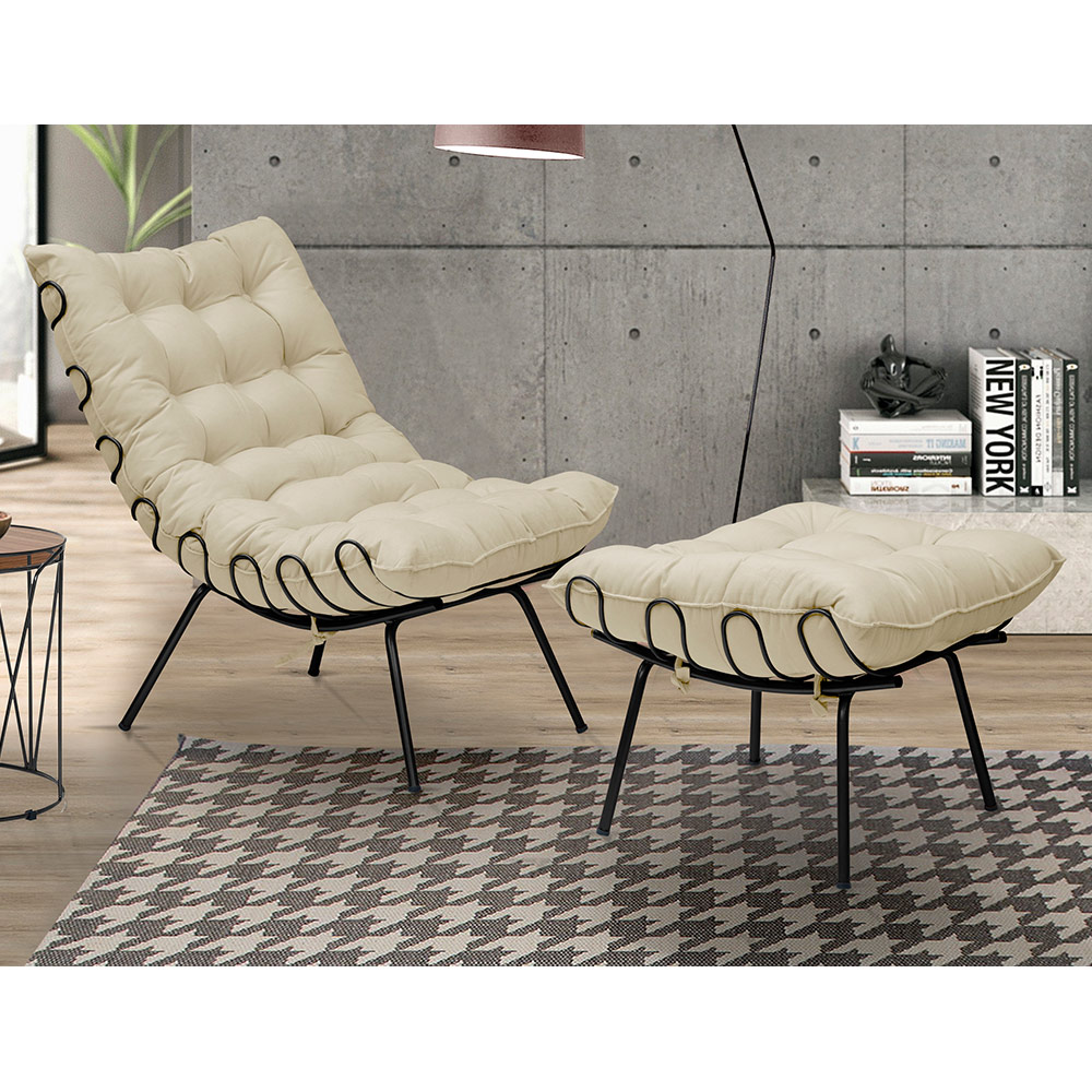 Kit 2 Poltronas Decorativas Sala de Estar Abel Base de Ferro Preto Veludo Bege G41 - Gran Belo