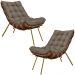 Kit 2 Poltronas Decorativas Sala de Estar Abel Base de Madeira Dourada Linho Marrom G41 - Gran Belo
