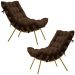 Kit 2 Poltronas Decorativas Sala de Estar Abel Base de Madeira Dourada Suede Marrom - Gran Belo
