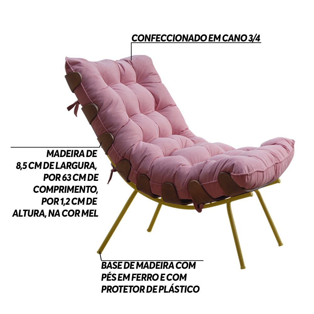 Kit 2 Poltronas Decorativas Sala de Estar Abel Base de Madeira Dourada Suede Rosa G41 - Gran Belo