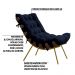 Kit 2 Poltronas Decorativas Sala de Estar Abel Base de Madeira Dourada Veludo Azul G41 - Gran Belo
