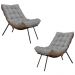 Kit 2 Poltronas Decorativas Sala de Estar Abel Base de Madeira Preto Linho Cinza G41 - Gran Belo