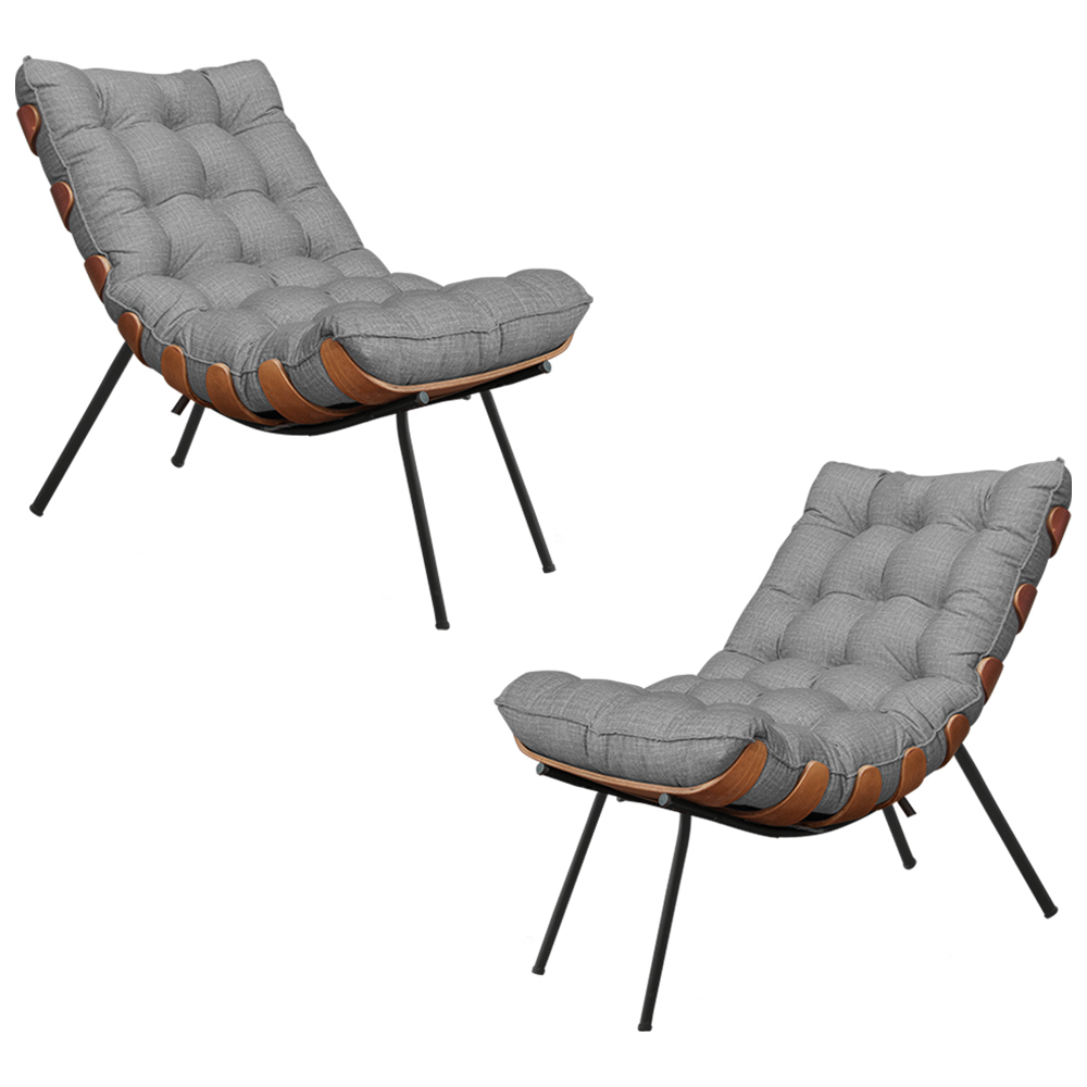 Kit 2 Poltronas Decorativas Sala de Estar Abel Base de Madeira Preto Linho Cinza G41 - Gran Belo