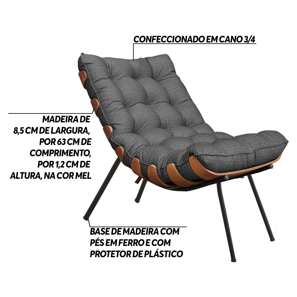 Kit 2 Poltronas Decorativas Sala de Estar Abel Base de Madeira Preto Linho Grafite G41 - Gran Belo