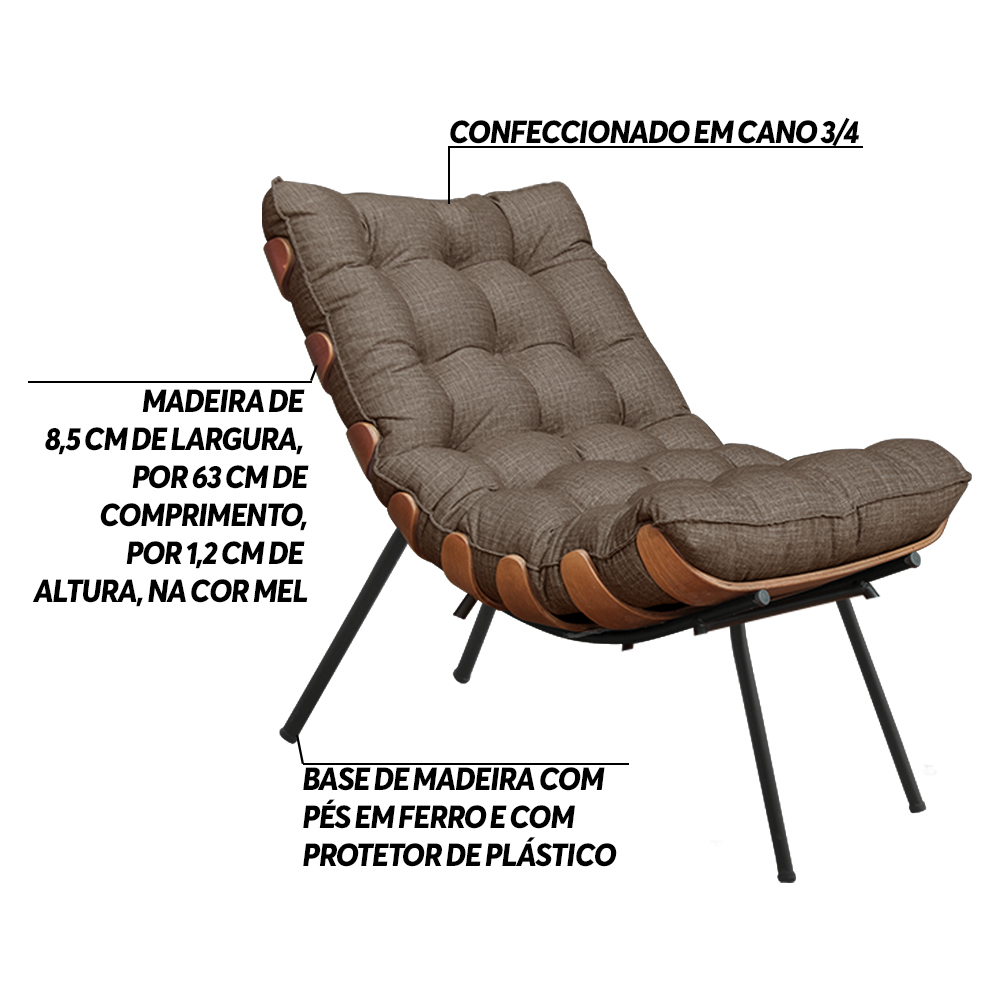 Kit 2 Poltronas Decorativas Sala de Estar Abel Base de Madeira Preto Linho Marrom G41 - Gran Belo