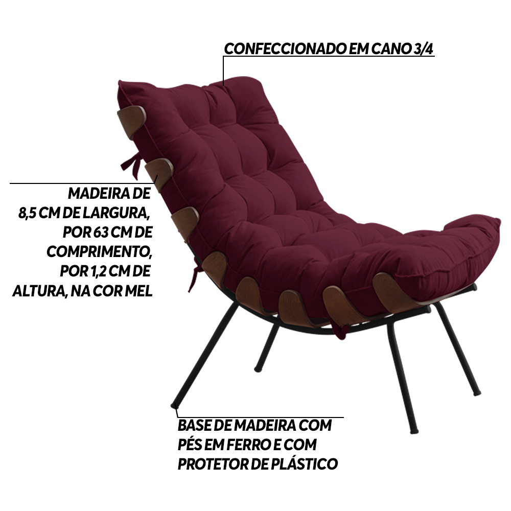 Kit 2 Poltronas Decorativas Sala de Estar Abel Base de Madeira Preto Suede Bordô G41 - Gran Belo