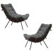 Kit 2 Poltronas Decorativas Sala de Estar Abel Base de Madeira Preto Suede Cinza G41 - Gran Belo