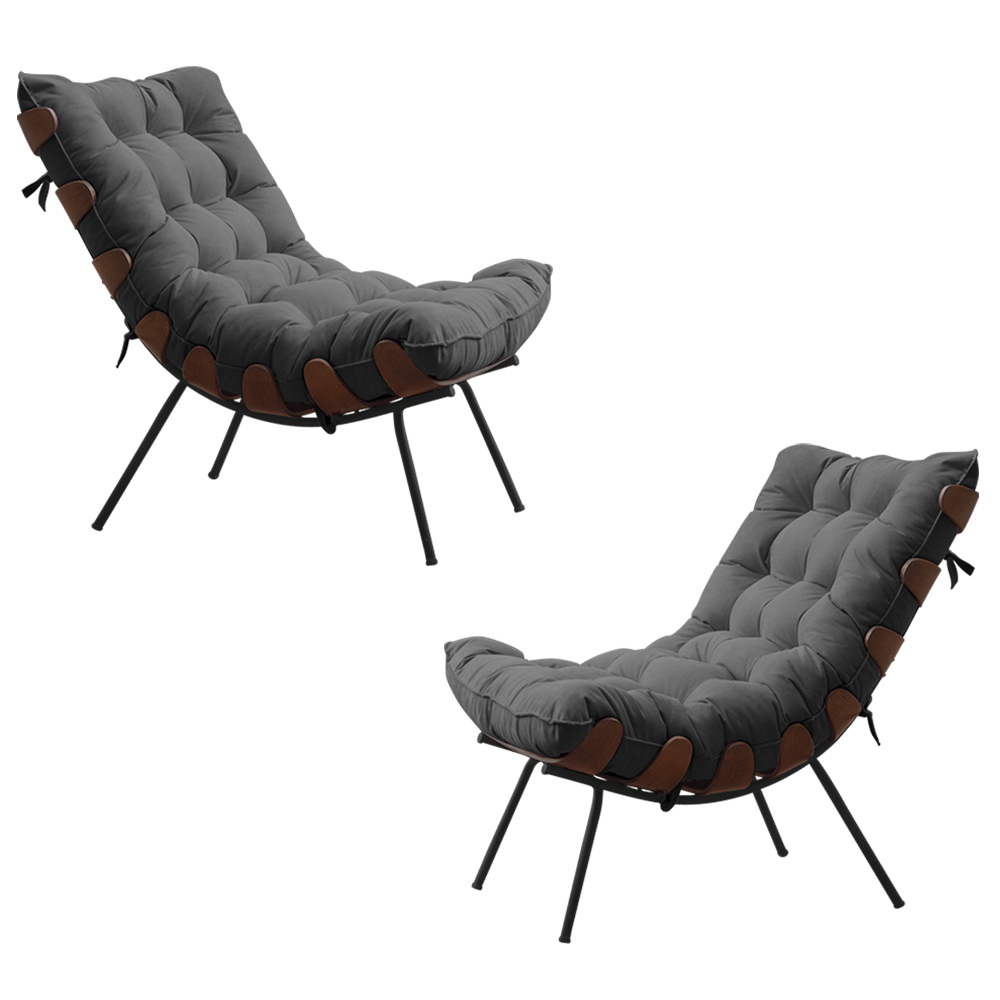 Kit 2 Poltronas Decorativas Sala de Estar Abel Base de Madeira Preto Suede Cinza G41 - Gran Belo