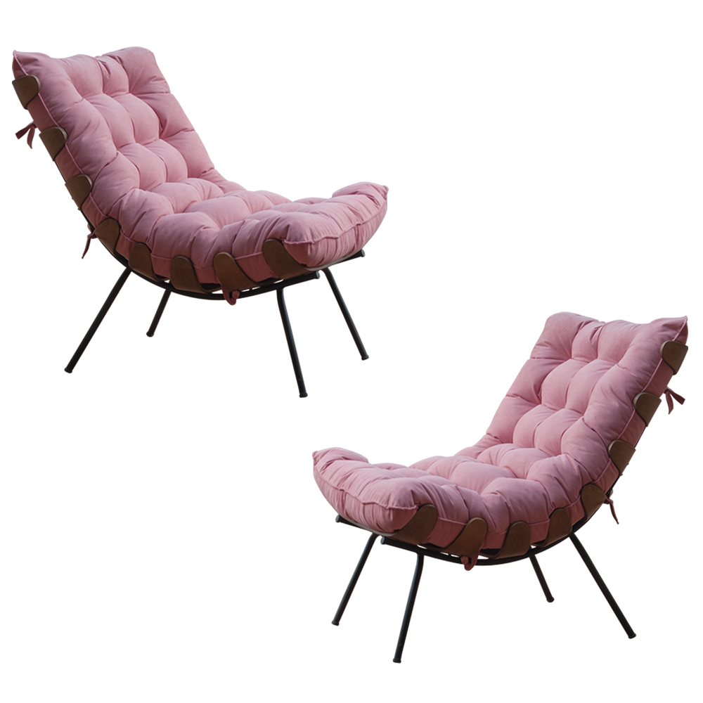 Kit 2 Poltronas Decorativas Sala de Estar Abel Base de Madeira Preto Suede Rosa G41 - Gran Belo