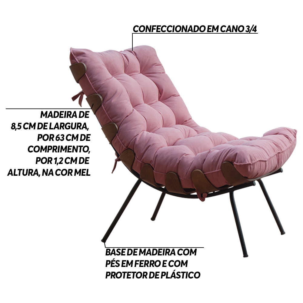 Kit 2 Poltronas Decorativas Sala de Estar Abel Base de Madeira Preto Suede Rosa G41 - Gran Belo