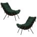 Kit 2 Poltronas Decorativas Sala de Estar Abel Base de Madeira Preto Suede Verde G41 - Gran Belo