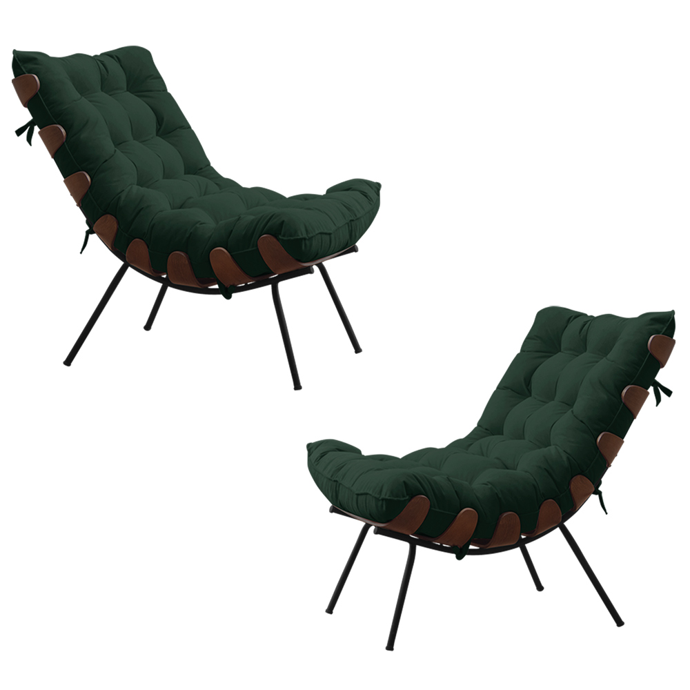Kit 2 Poltronas Decorativas Sala de Estar Abel Base de Madeira Preto Suede Verde G41 - Gran Belo