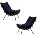 Kit 2 Poltronas Decorativas Sala de Estar Abel Base de Madeira Preto Veludo Azul G41 - Gran Belo