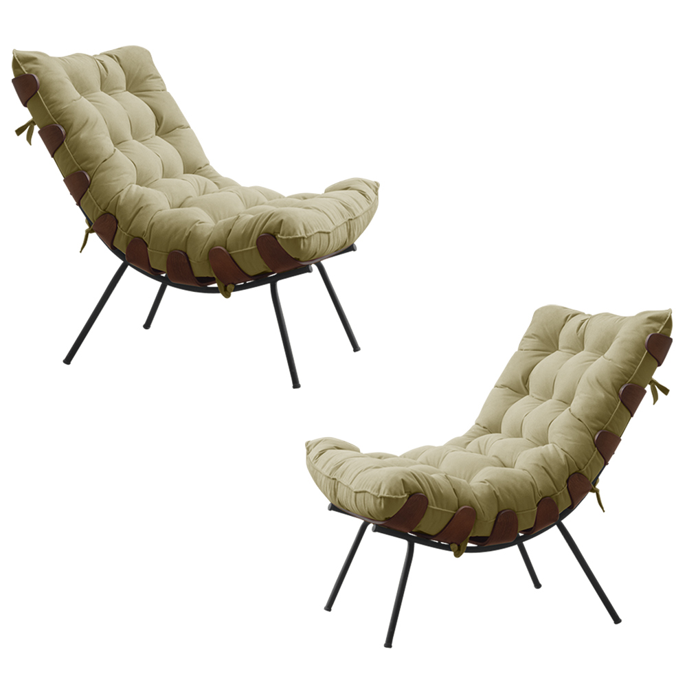 Kit 2 Poltronas Decorativas Sala de Estar Abel Base de Madeira Preto Veludo Bege G41 - Gran Belo