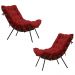 Kit 2 Poltronas Decorativas Sala de Estar Abel Base de Madeira Preto Veludo Vermelho G41 - Gran Belo