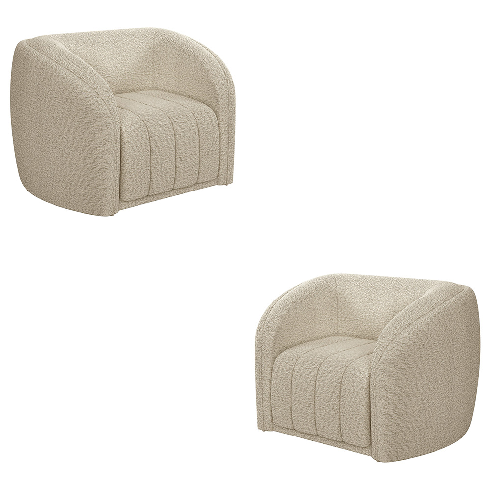 Kit 2 Poltronas Decorativas Sala de Estar Adam Boucle Bege G45 - Gran Belo