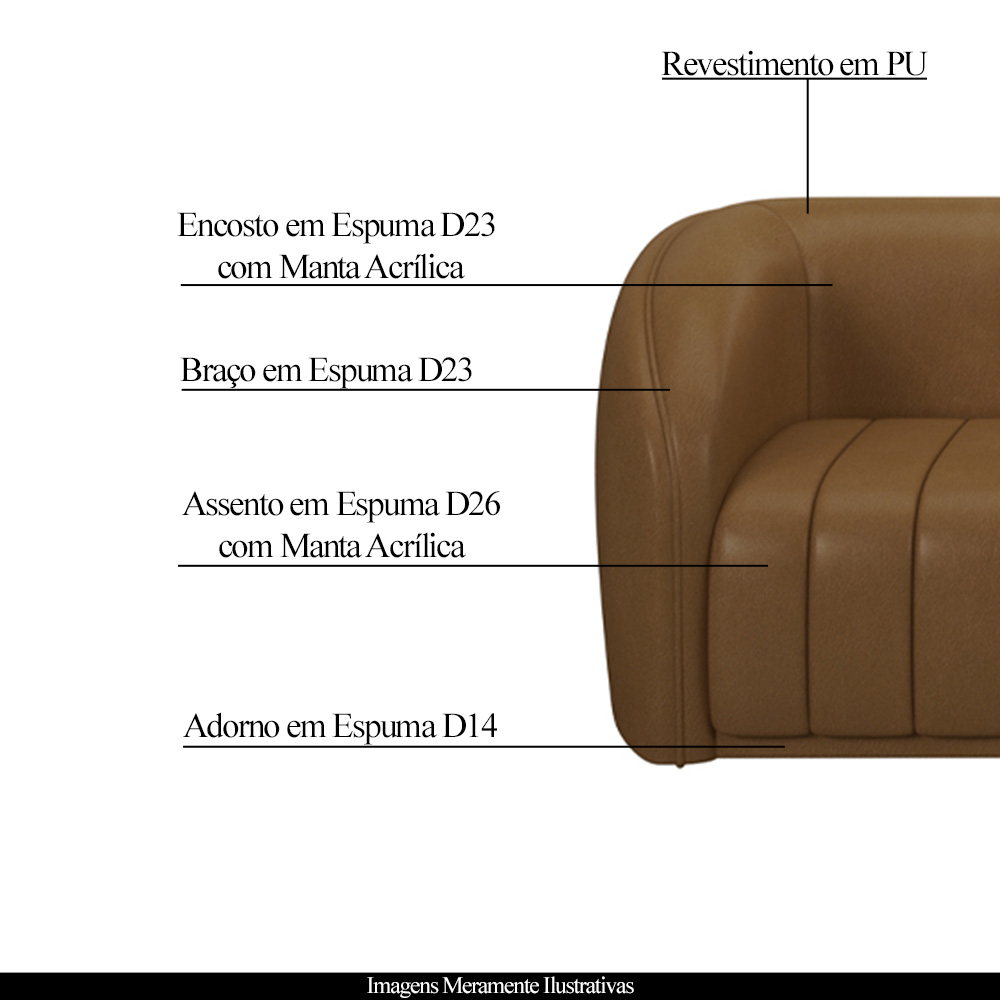 Kit 2 Poltronas Decorativas Sala de Estar Adam PU Caramelo G45 - Gran Belo