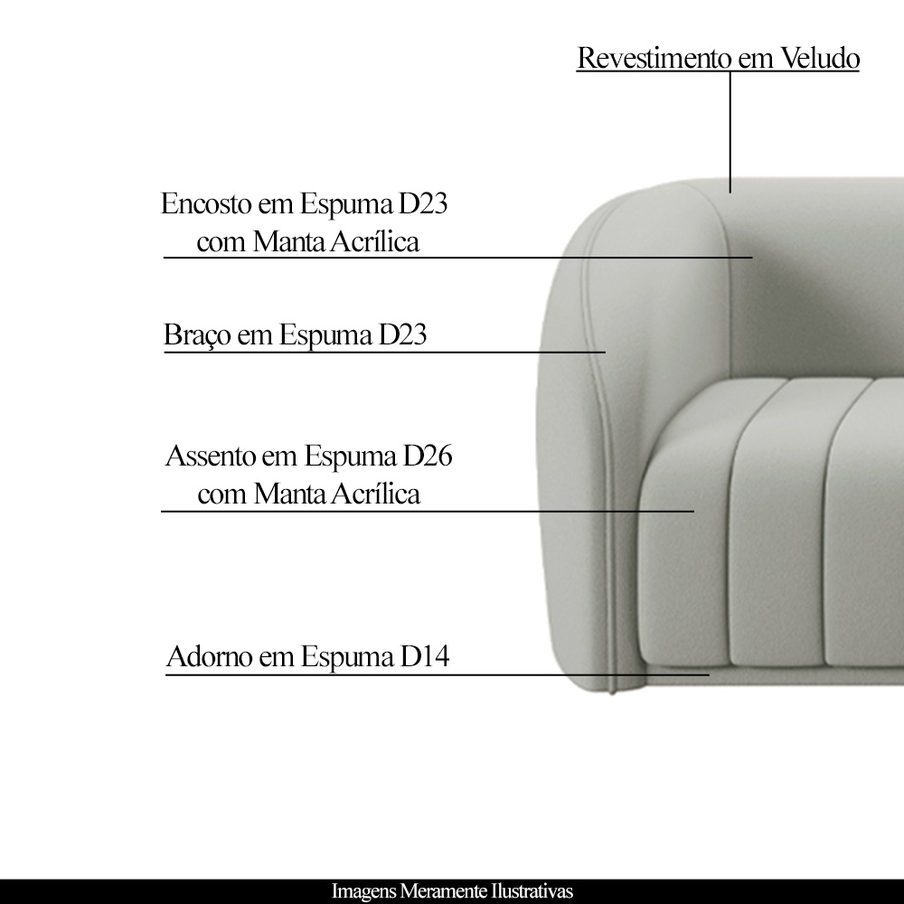 Kit 2 Poltronas Decorativas Sala de Estar Adam Veludo Cinza Claro G45 - Gran Belo