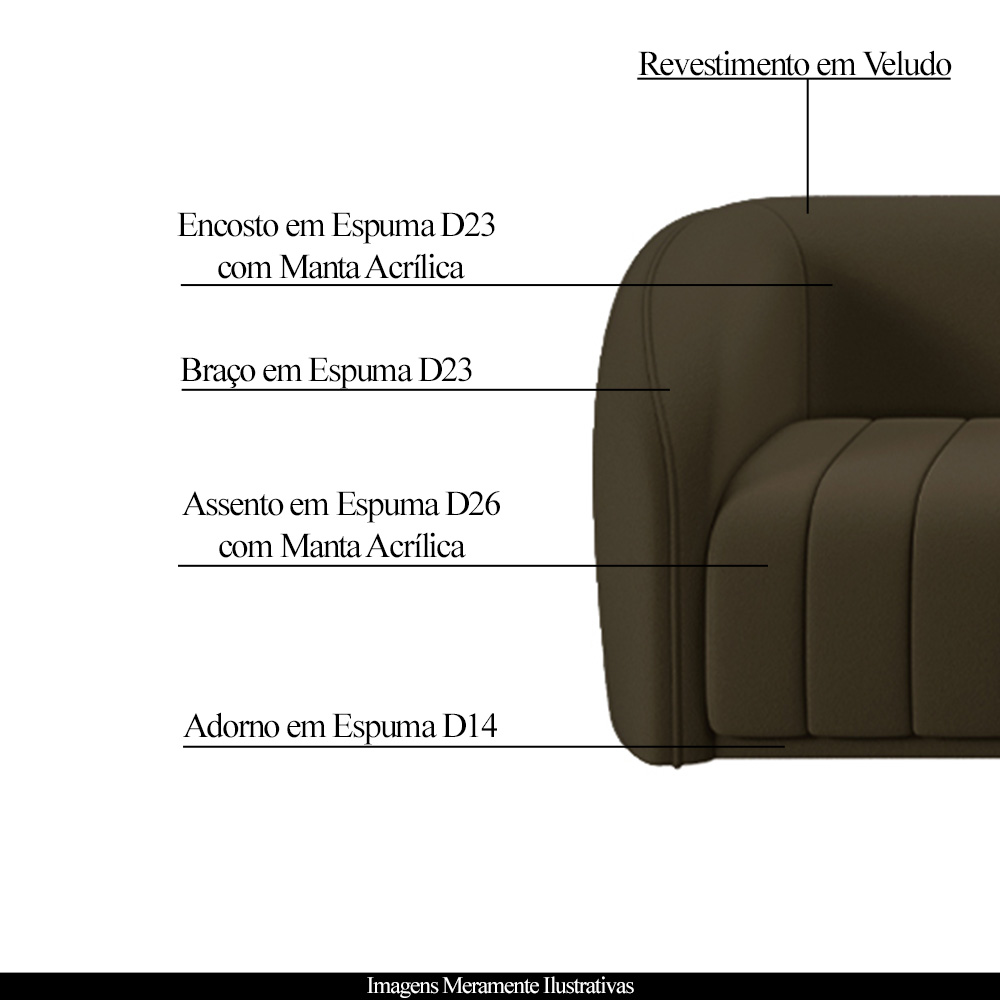Kit 2 Poltronas Decorativas Sala de Estar Adam Veludo Marrom G45 - Gran Belo