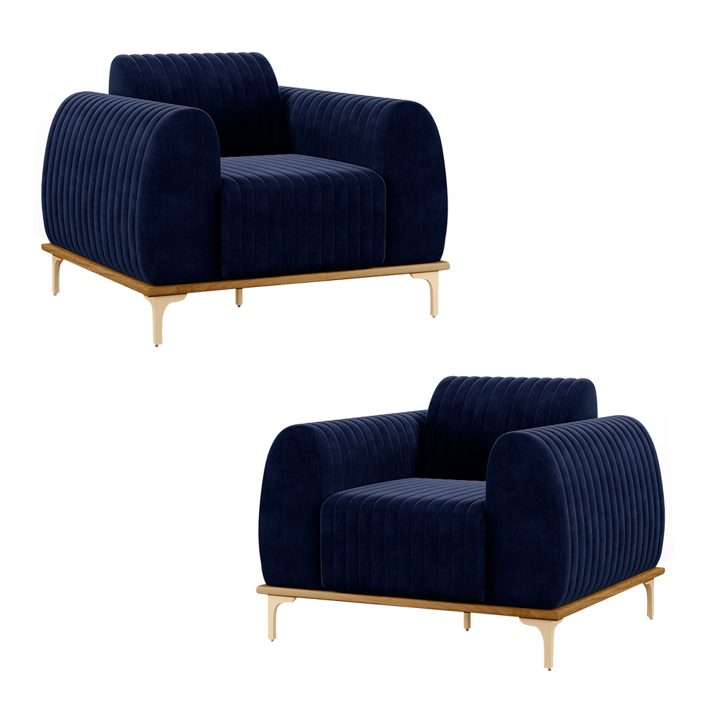 Kit 2 Poltronas Decorativas Sala de Estar Base de Madeira Euro Veludo Azul Marinho G15 - Gran Belo