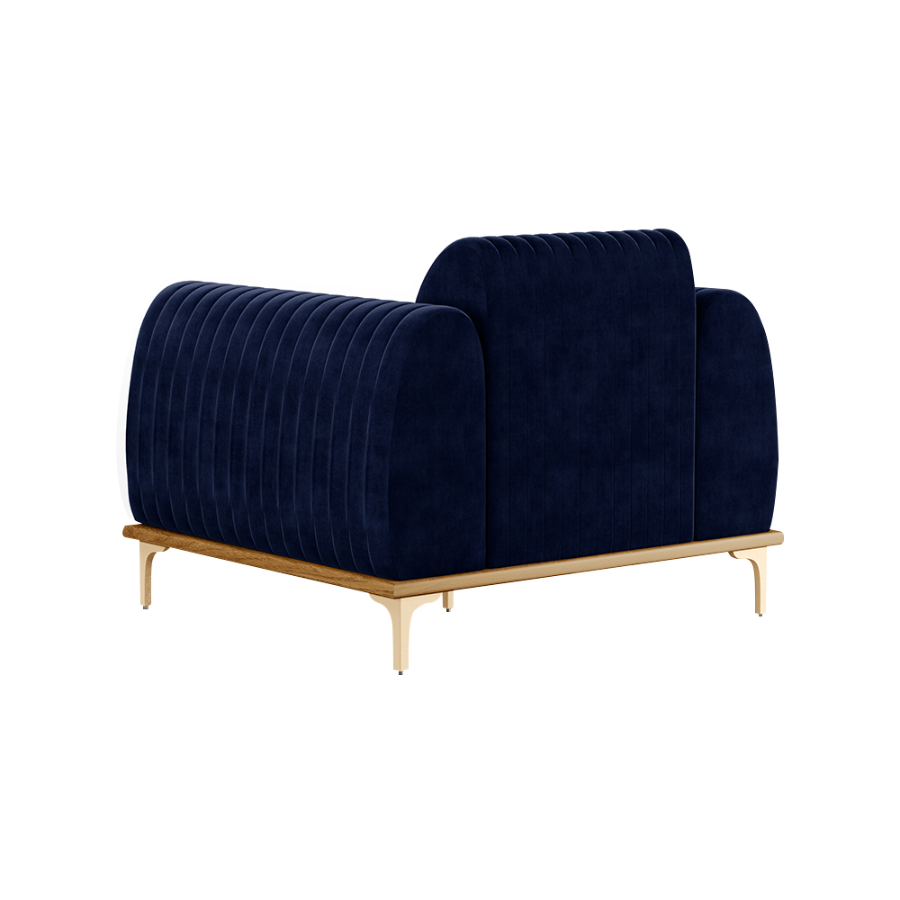 Kit 2 Poltronas Decorativas Sala de Estar Base de Madeira Euro Veludo Azul Marinho G15 - Gran Belo