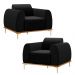 Kit 2 Poltronas Decorativas Sala de Estar Base de Madeira Euro Veludo Preto G15 - Gran Belo