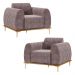 Kit 2 Poltronas Decorativas Sala de Estar Base de Madeira Euro Veludo Rosê G15 - Gran Belo