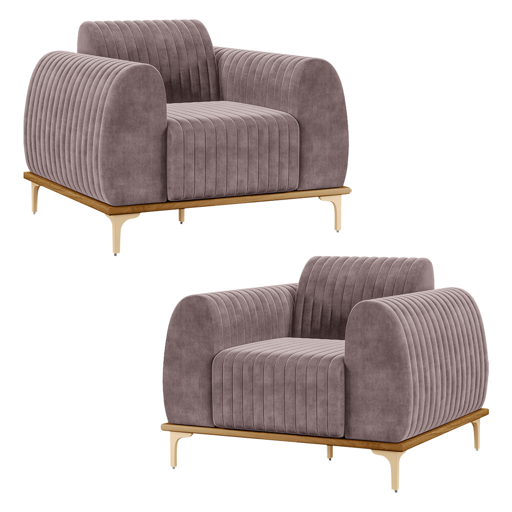 Kit 2 Poltronas Decorativas Sala de Estar Base de Madeira Euro Veludo Rosê G15 - Gran Belo