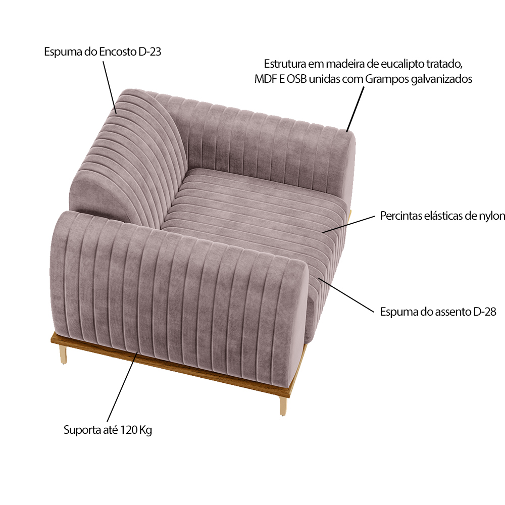Kit 2 Poltronas Decorativas Sala de Estar Base de Madeira Euro Veludo Rosê G15 - Gran Belo