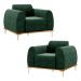 Kit 2 Poltronas Decorativas Sala de Estar Base de Madeira Euro Veludo Verde G15 - Gran Belo