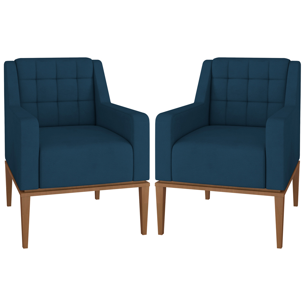 Kit 2 Poltronas Decorativas Sala de Estar Madonna Suede Azul G52 - Gran Belo