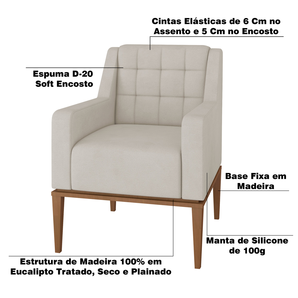 Kit 2 Poltronas Decorativas Sala de Estar Madonna Suede Bege G52 - Gran Belo