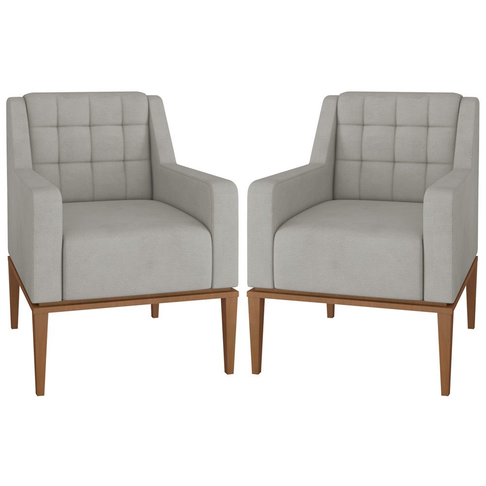 Kit 2 Poltronas Decorativas Sala de Estar Madonna Suede Cinza G52 - Gran Belo