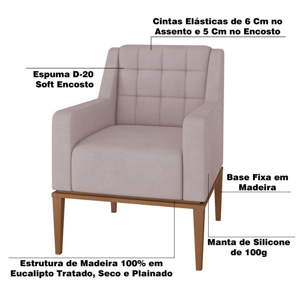 Kit 2 Poltronas Decorativas Sala de Estar Madonna Suede Rosê G52 - Gran Belo