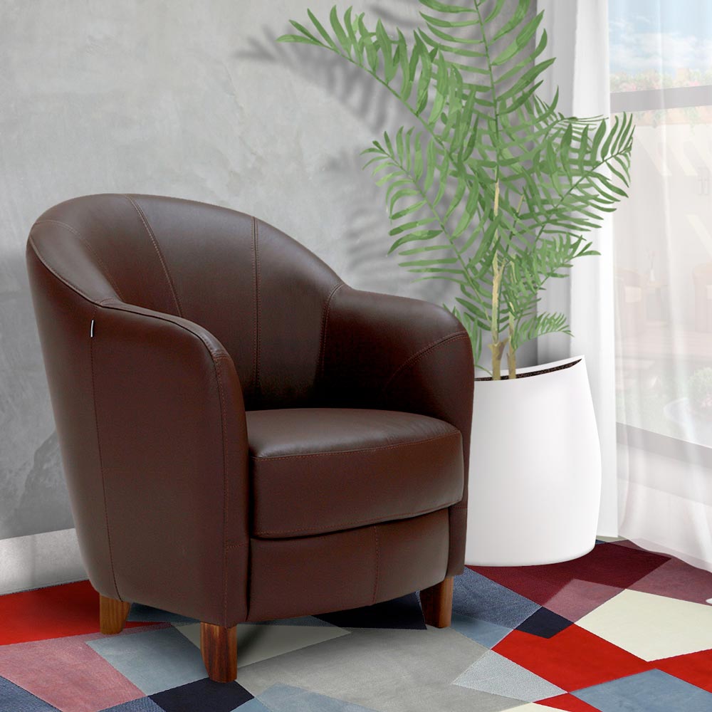 Kit 2 Poltronas Decorativas Sala de Estar Pés Madeira Kairós Couro Chocolate G03 - Gran Belo