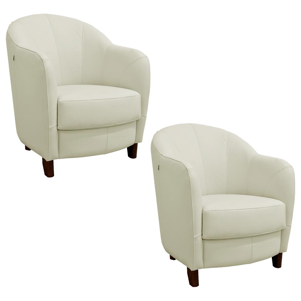 Kit 2 Poltronas Decorativas Sala de Estar Pés Madeira Kairós Couro Off White G03 - Gran Belo