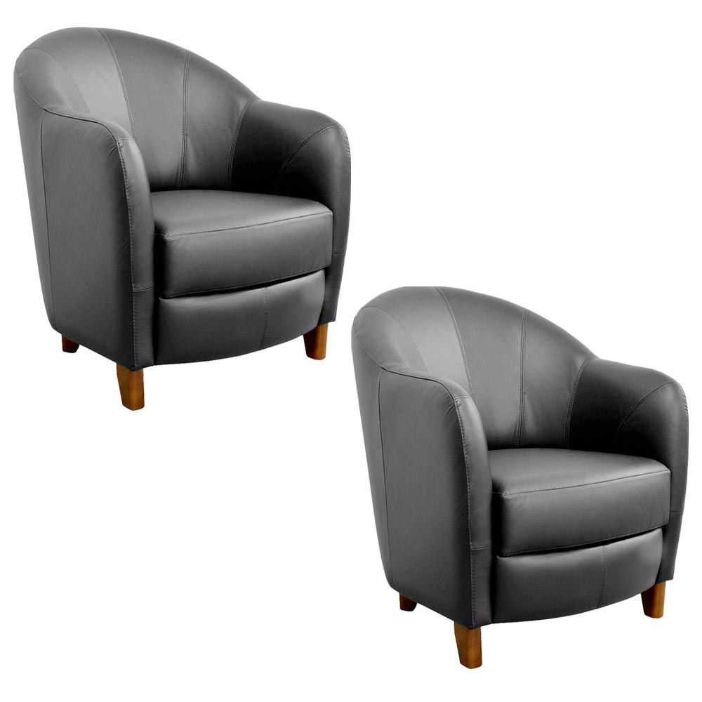 Kit 2 Poltronas Decorativas Sala de Estar Pés Madeira Kairós Couro Preto - Gran Belo