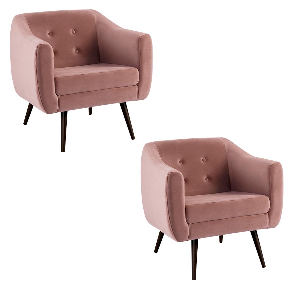 Kit 2 Poltronas Decorativas Sala de Estar Pés Palito Cuddle Veludo Rosa G17 - Gran Belo