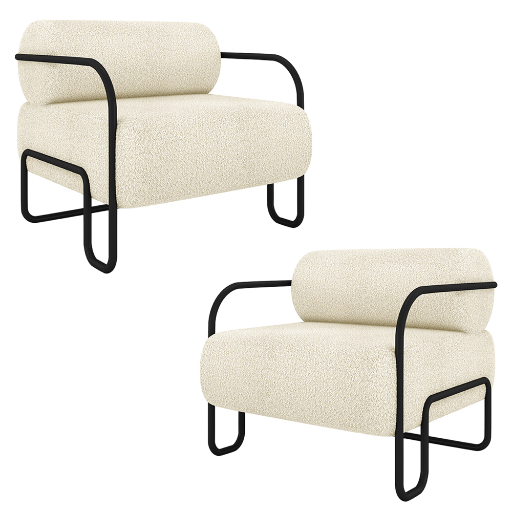 Kit 2 Poltronas Decorativas Sala de Estar Polatsk Base Industrial de Ferro Bouclê Off White G33 - Gran Belo