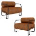 Kit 2 Poltronas Decorativas Sala de Estar Polatsk Base Industrial de Ferro PU Caramelo G33 - Gran Belo