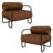 Kit 2 Poltronas Decorativas Sala de Estar Polatsk Base Industrial de Ferro PU Marrom G33 - Gran Belo